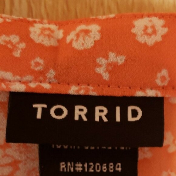 Torrid Womens Orange White Short Sleeve Floral Blouse 6X - Picture 6 of 8
